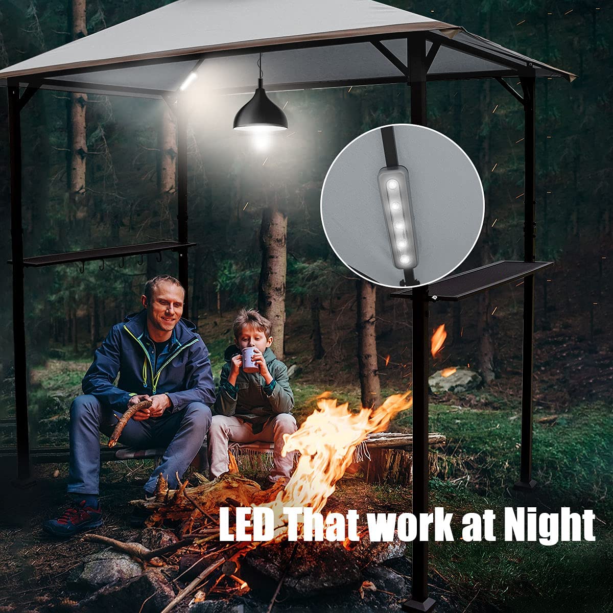 Warmally 8'x5' Grill Gazebo BBQ Patio Shelter Canopy for Outdoor Barbecue Tent Available at Night Light Gray