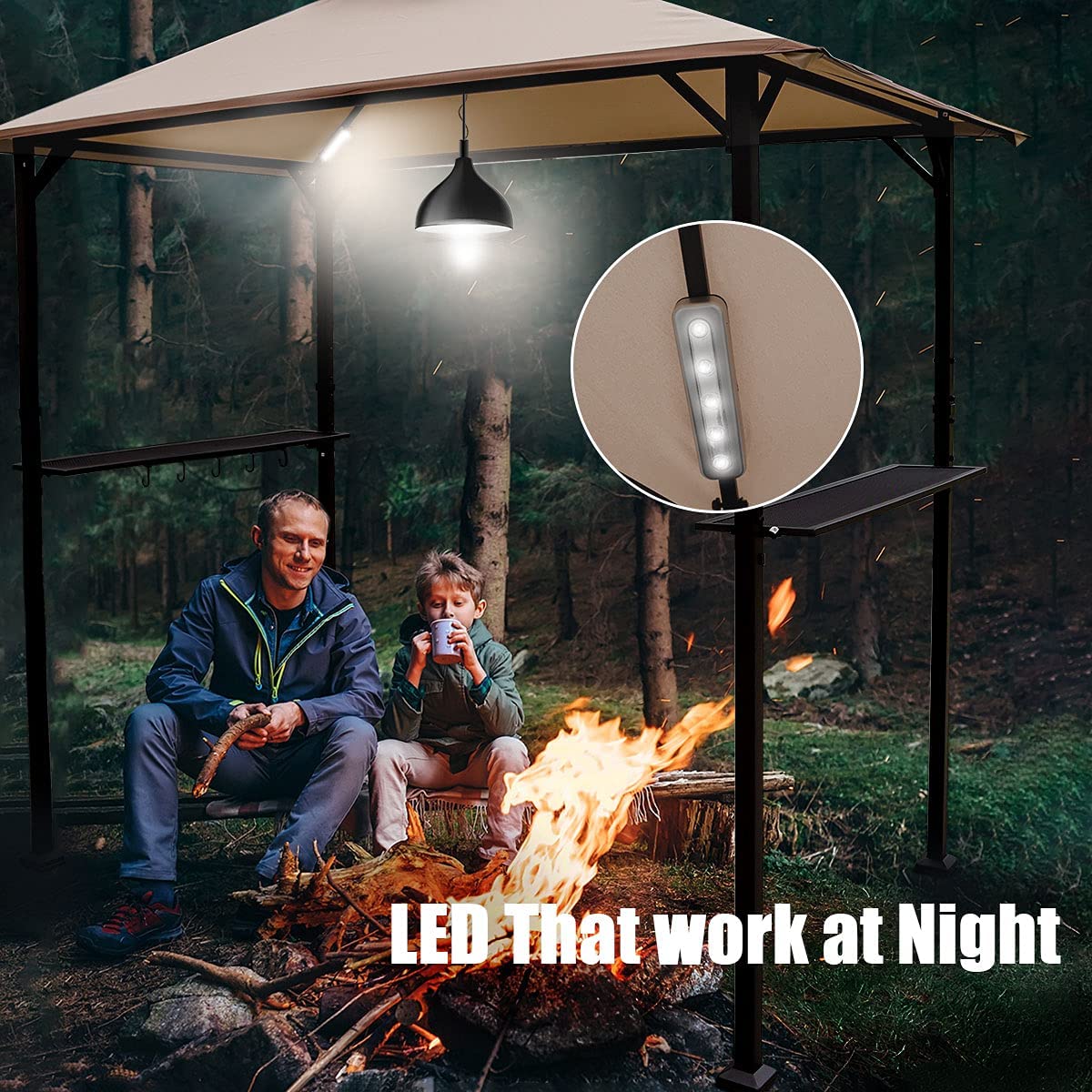 Warmally 8'x5' Grill Gazebo BBQ Patio Shelter Canopy for Outdoor Barbecue Tent Hooks Can Hang Lights