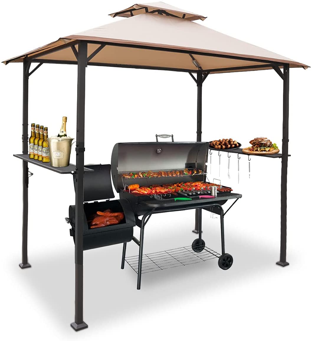 Warmally 8'x5' Grill Gazebo BBQ Patio Shelter Canopy for Outdoor Barbecue Tent Hooks Can Hang Lights