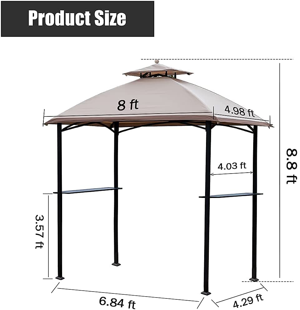 Warmally 8'x5' Grill Gazebo BBQ Patio Shelter Canopy for Outdoor Barbecue Tent Hooks Can Hang Lights Beige
