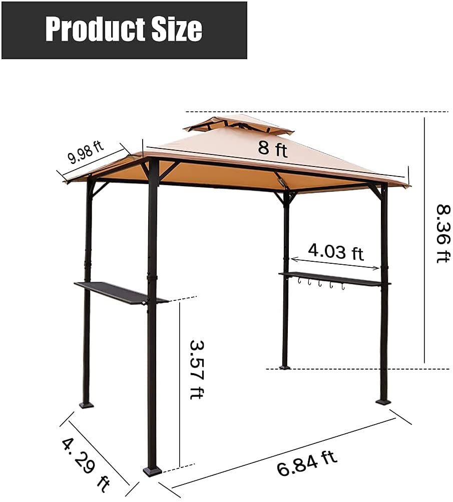 Warmally 8'x5' Grill Gazebo BBQ Patio Shelter Canopy for Outdoor Barbecue Tent Available at Night Beige