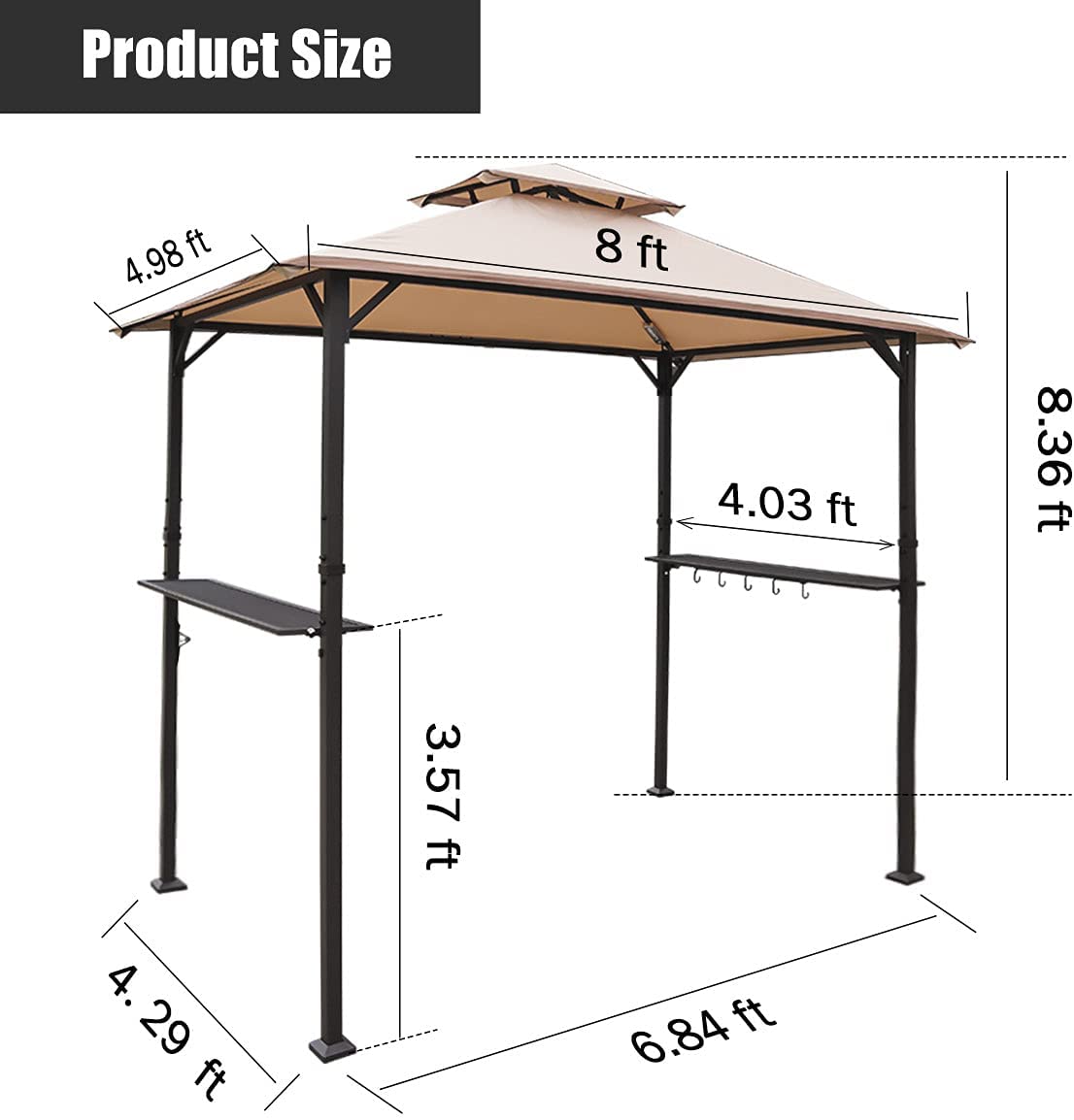 Warmally 8'x5' Grill Gazebo BBQ Patio Shelter Canopy for Outdoor Barbecue Tent Hooks Can Hang Lights