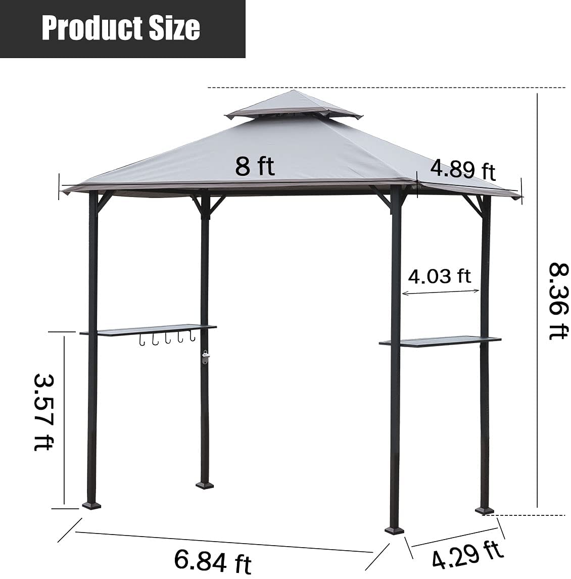 Warmally 8'x5' Grill Gazebo BBQ Patio Shelter Canopy for Outdoor Barbecue Tent Available at Night Light Gray