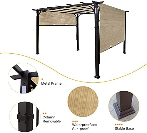 Warmally 10'x10' Pergola Patio Gazebo Kits Canopy Garden Outdoor Teslin Ventilation and Airflow UV Resistant Backyard Heavy Duty with Bluetooth Beige