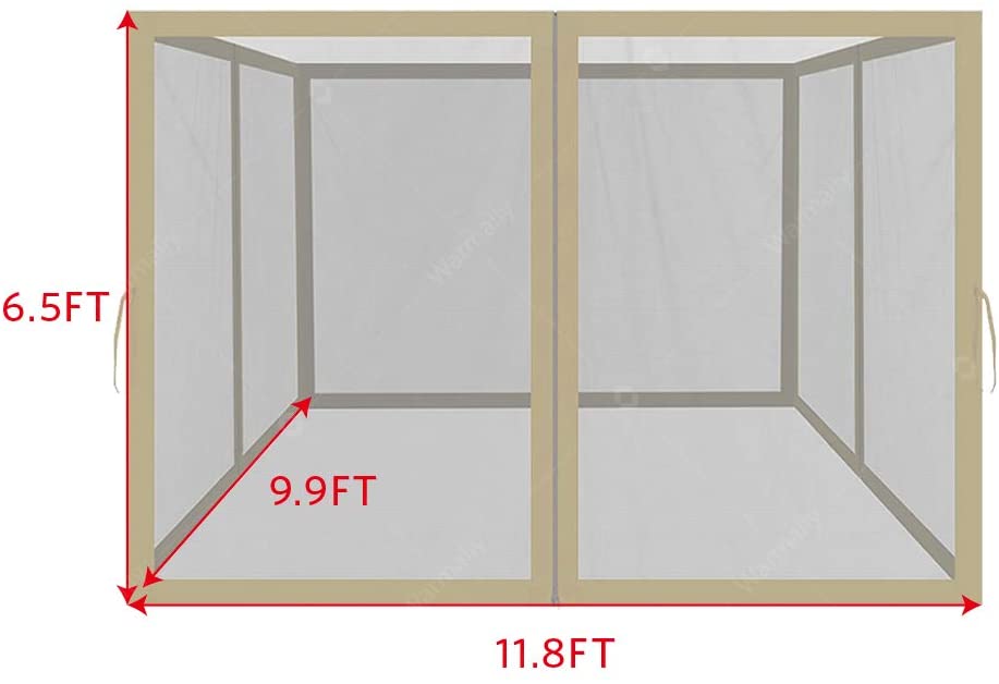 Warmally Replacement Mosquito Netting Mesh Sidewall Curtain with Zipper for 10’ x 12’ Gazebo Canopy Tent (Beige)