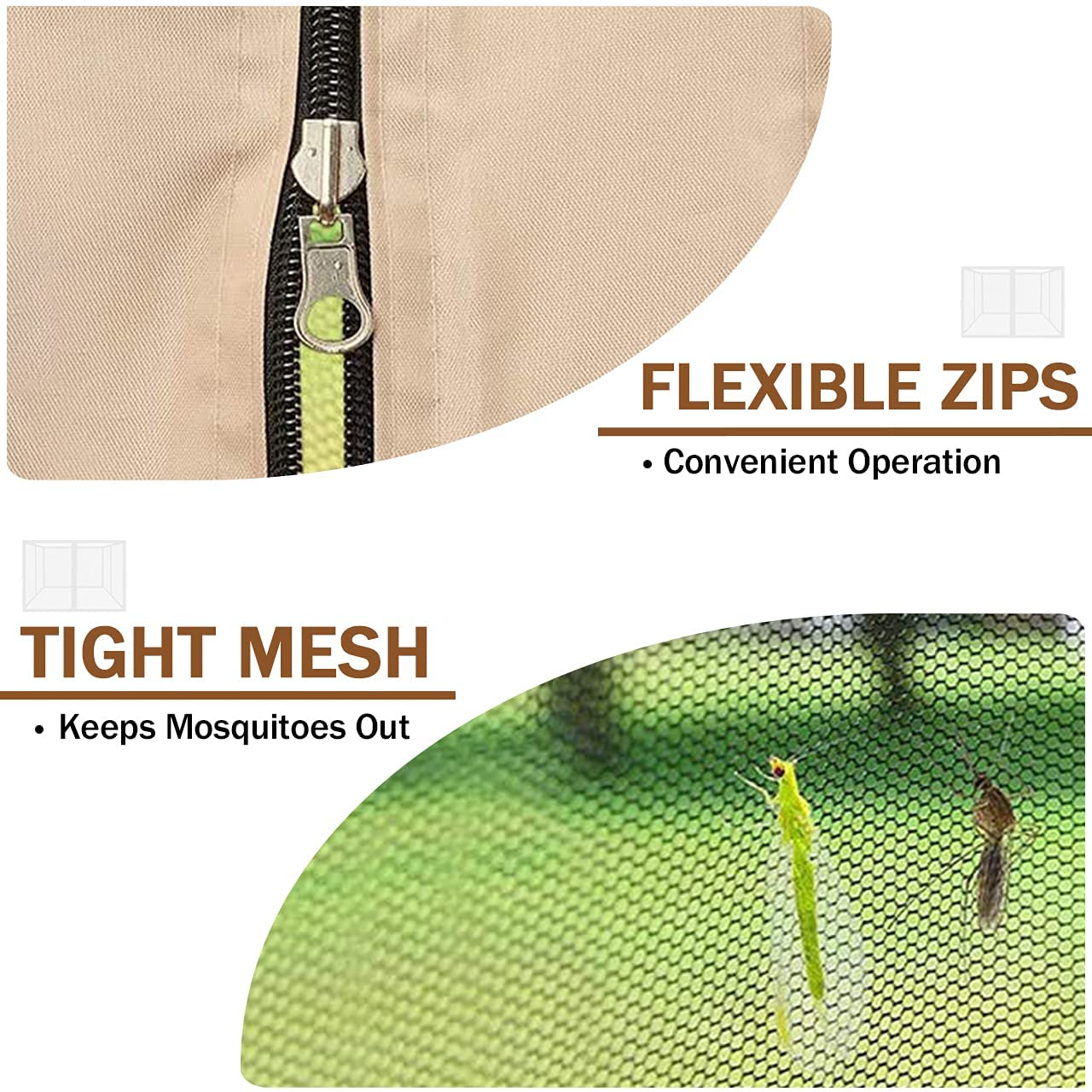 Warmally Replacement Mosquito Netting Mesh Sidewall Curtain with Zipper for 10’ x 12’ Gazebo Canopy Tent (Beige)