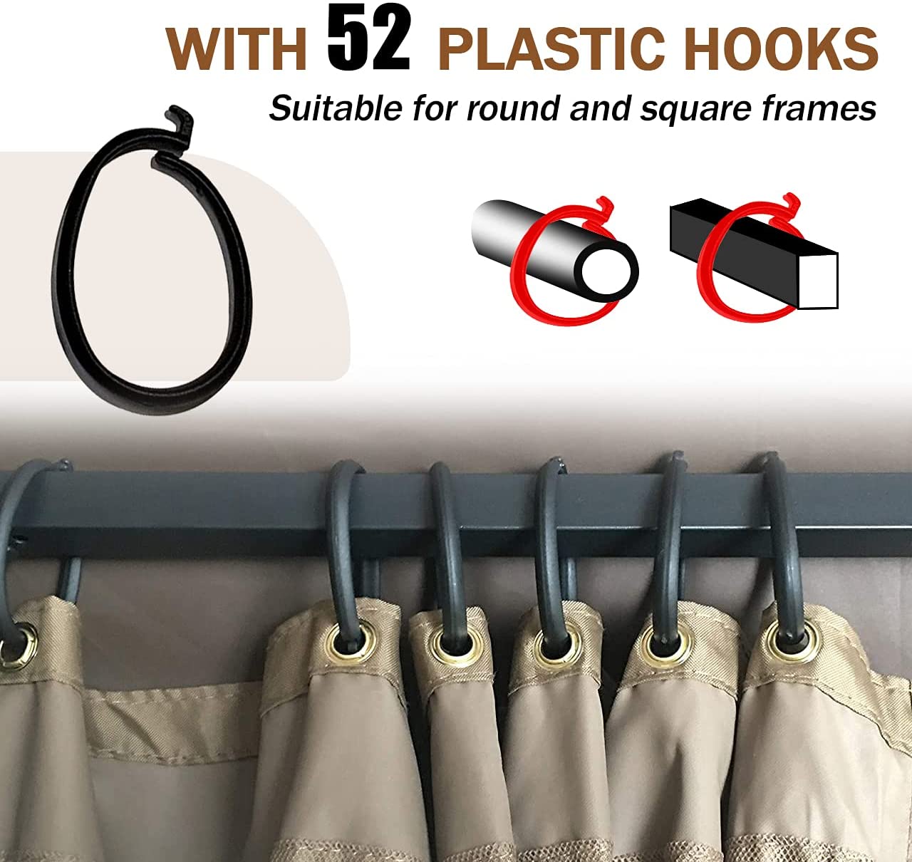 Warmally Replacement Mosquito Netting Mesh Sidewall Curtain with Zipper for 10’ x 12’ Gazebo Canopy Tent (Beige)