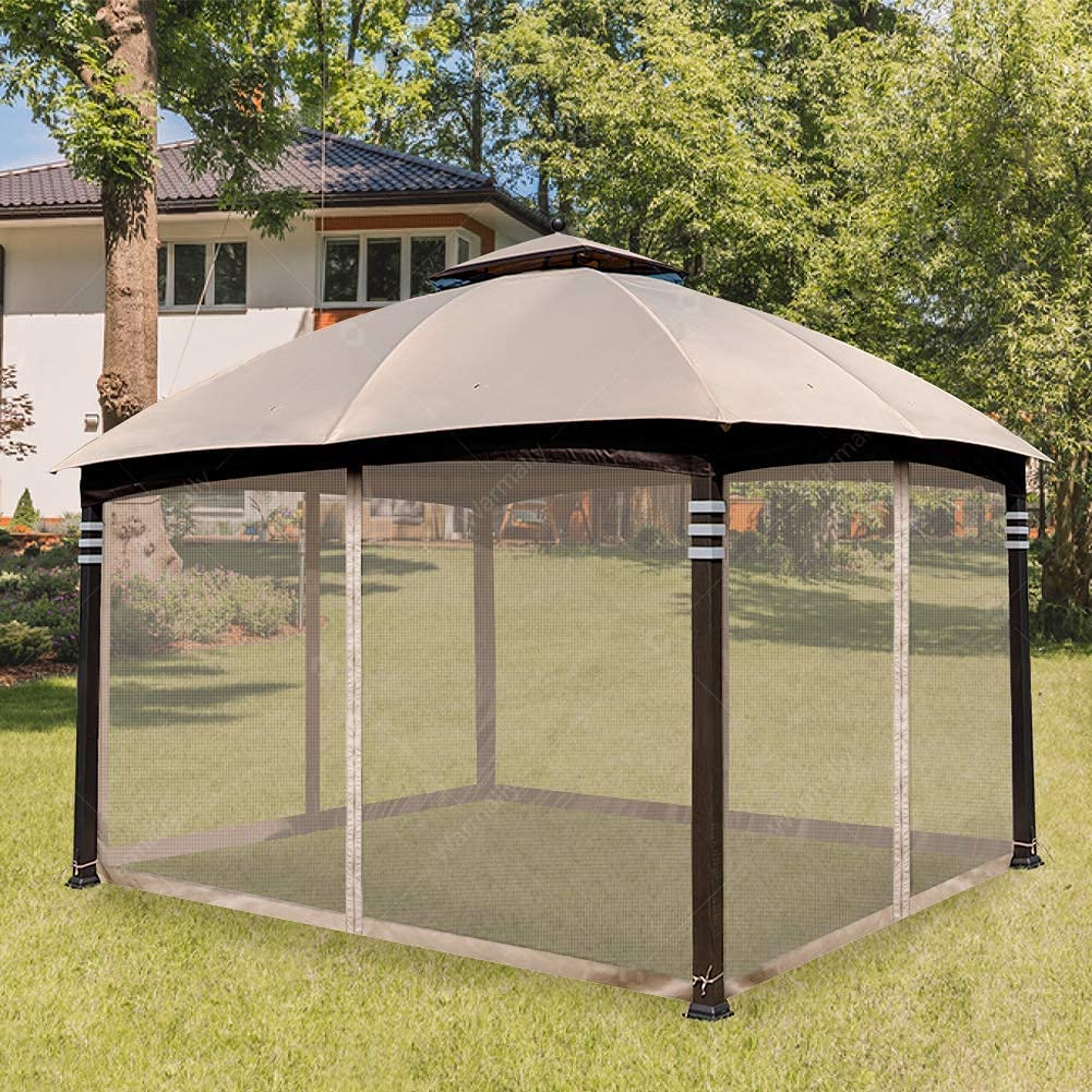 Warmally Replacement Mosquito Netting Mesh Sidewall Curtain with Zipper for 10’ x 12’ Gazebo Canopy Tent (Beige)