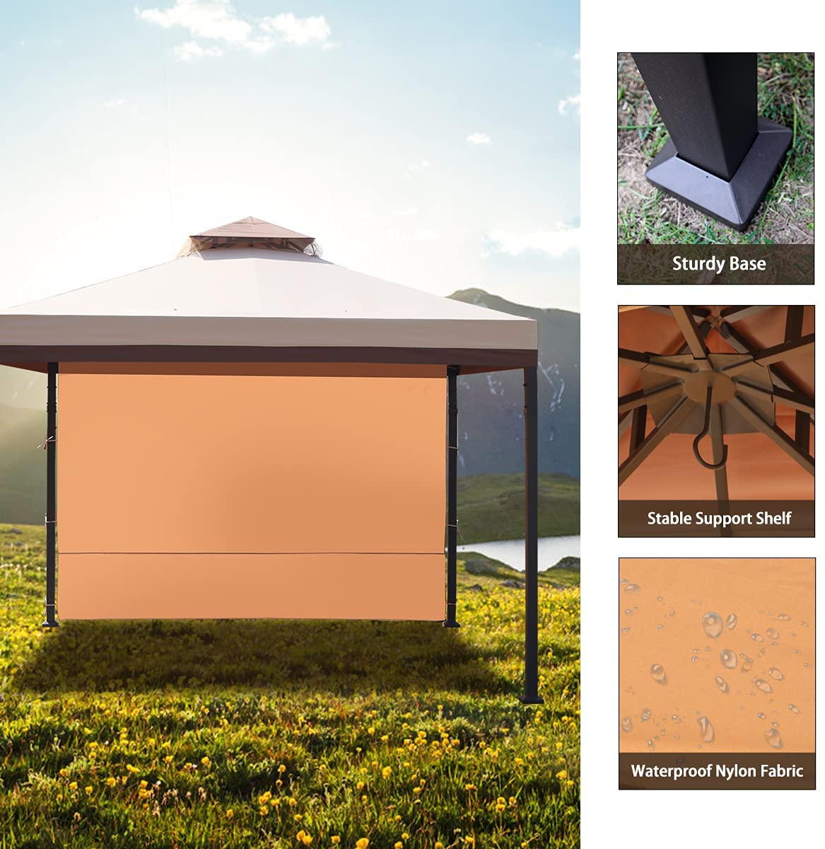 Warmally 10'x10' Gazebo Patios Double Roof Canopy with Mosquito Netting for Shade and Rain Garden Party Camping Outdoor Beige