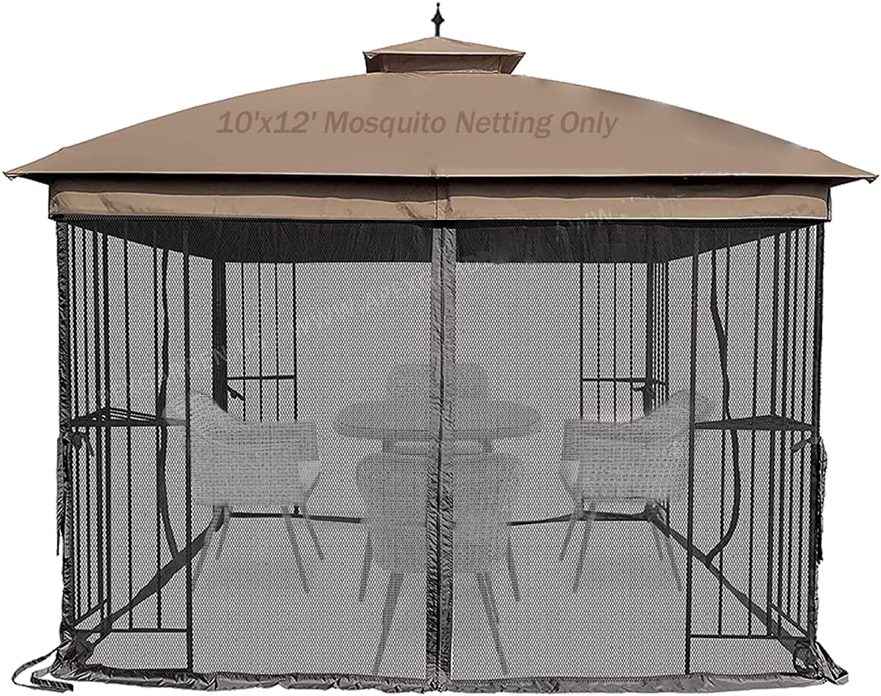 Warmally Replacement Mosquito Netting Mesh Sidewall Curtain with Zipper for 10’ x 12’ Gazebo Canopy Tent (Black)