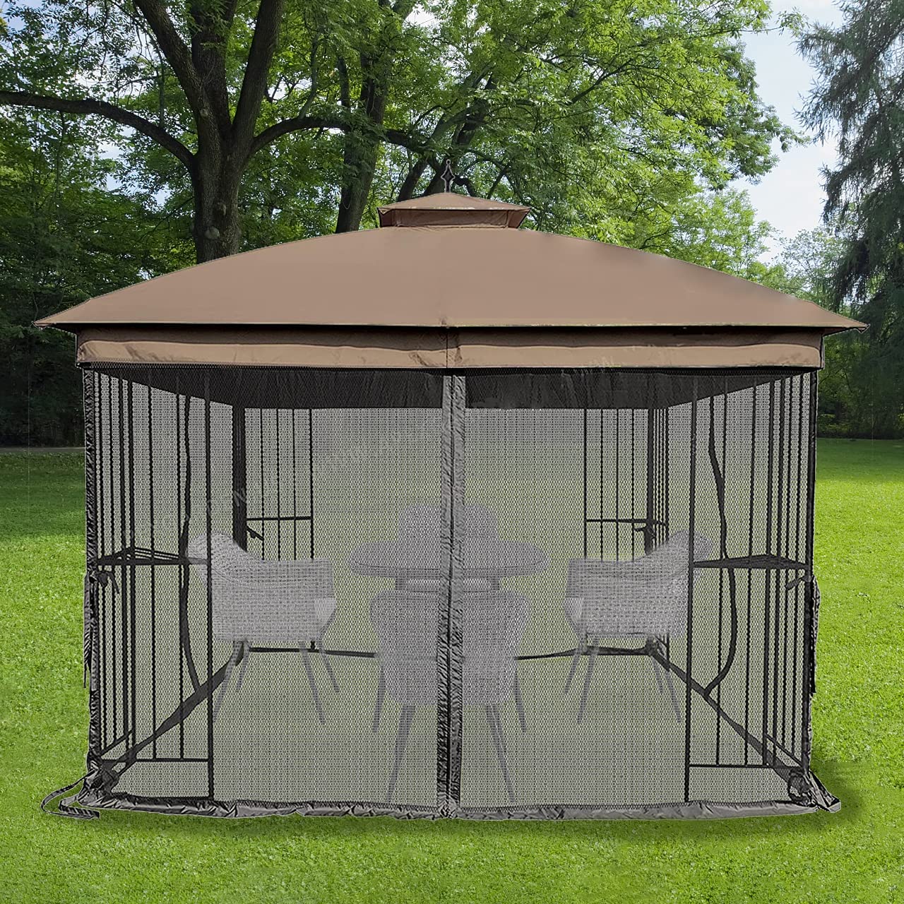 Warmally Replacement Mosquito Netting Mesh Sidewall Curtain with Zipper for 10’ x 12’ Gazebo Canopy Tent (Black)