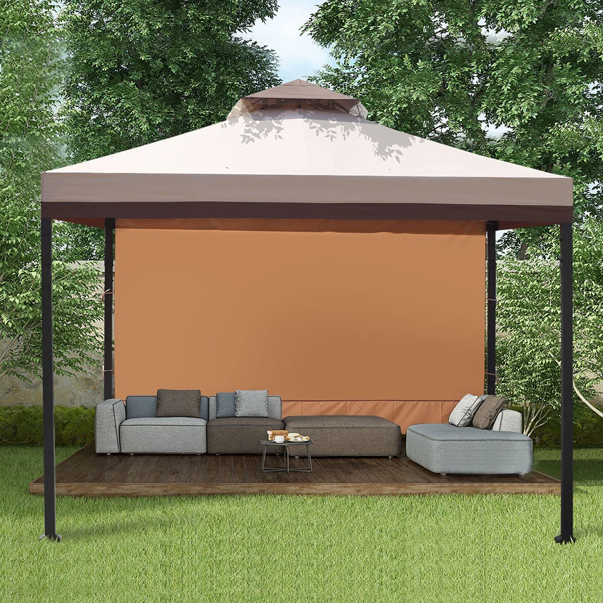 Warmally 10'x10' Gazebo Patios Double Roof Canopy with Mosquito Netting for Shade and Rain Garden Party Camping Outdoor Beige