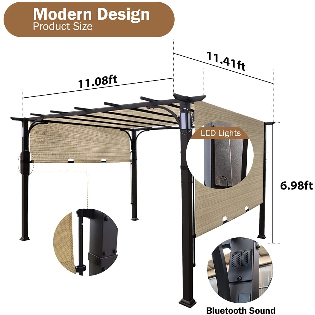 Warmally 10'x10' Pergola Patio Gazebo Kits Canopy Garden Outdoor Teslin Ventilation and Airflow UV Resistant Backyard Heavy Duty with Bluetooth Beige