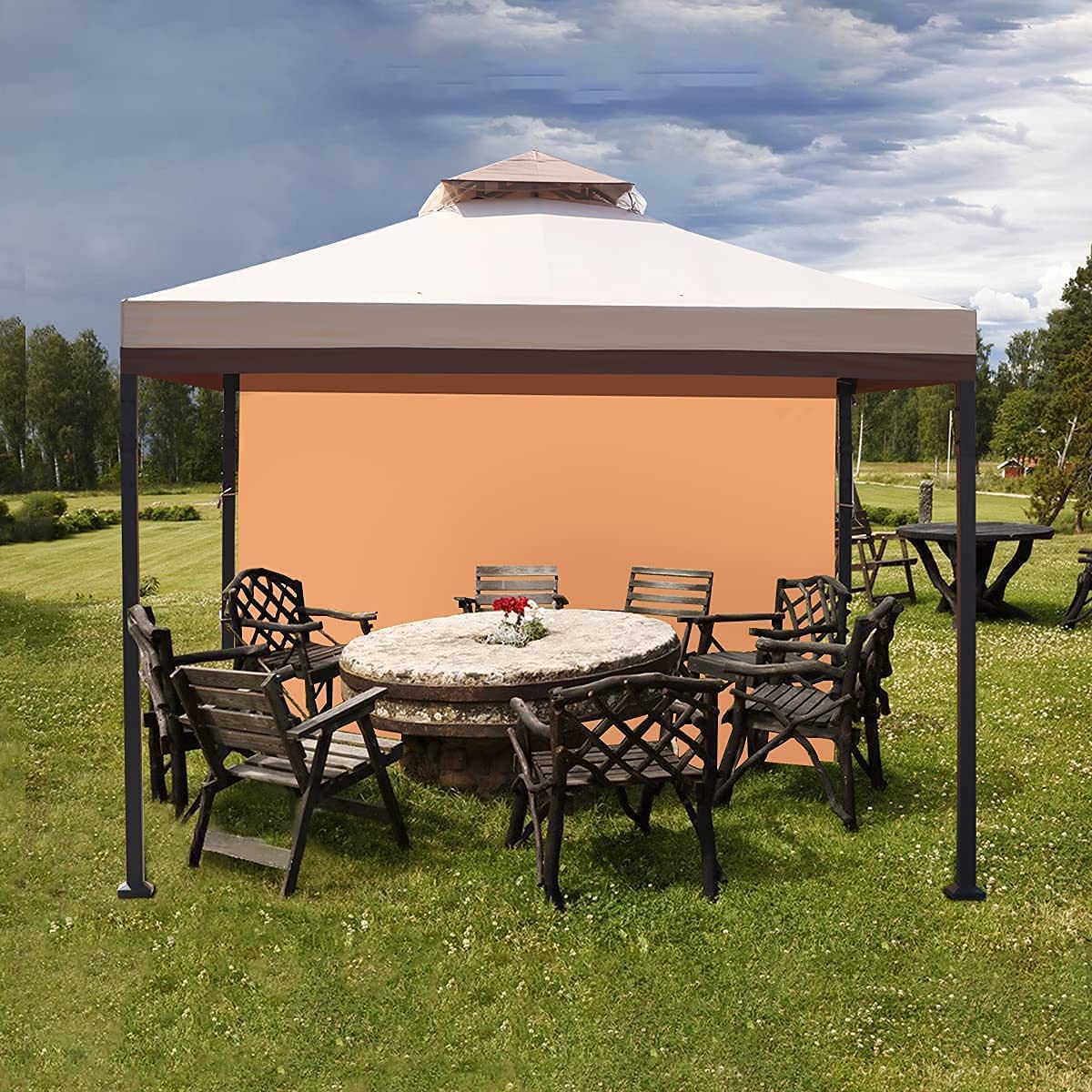 Warmally 10'x10' Gazebo Patios Double Roof Canopy with Mosquito Netting for Shade and Rain Garden Party Camping Outdoor Beige