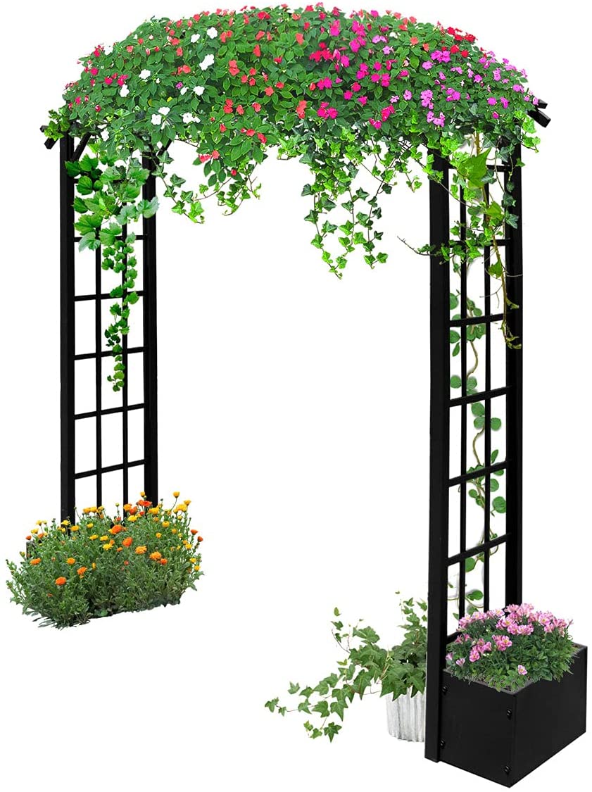 Warmally Garden Arbor 84in Arch Trellis with Side Planter Boxes for Climbing Plants Vines Outdoor Garden Backyard Lawn Bridal Party Décor