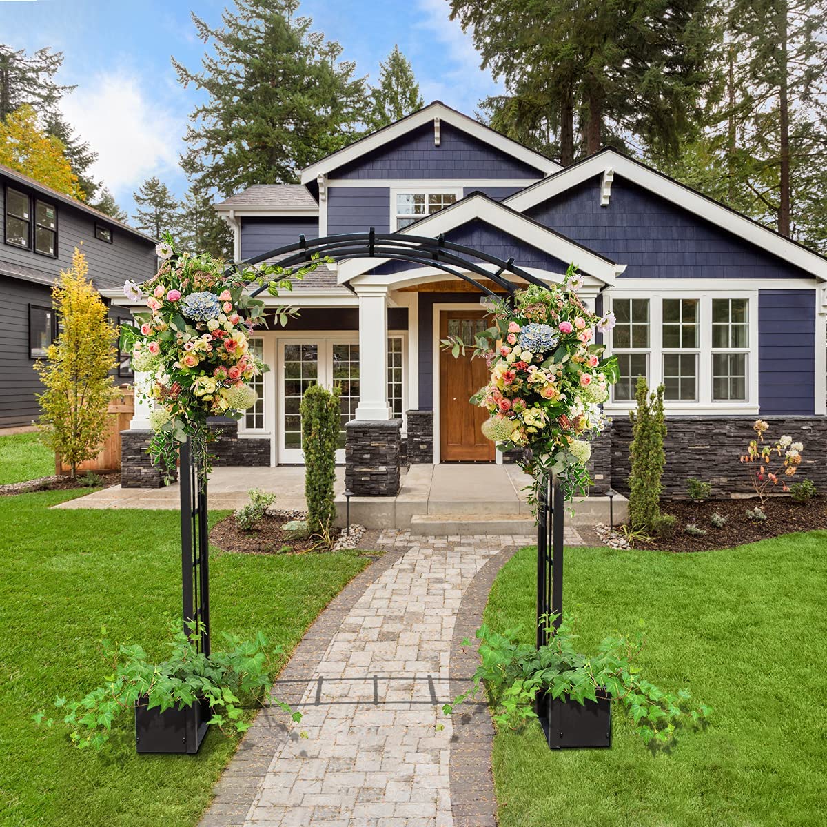 Warmally Garden Arbor 84in Arch Trellis with Side Planter Boxes for Climbing Plants Vines Outdoor Garden Backyard Lawn Bridal Party Décor