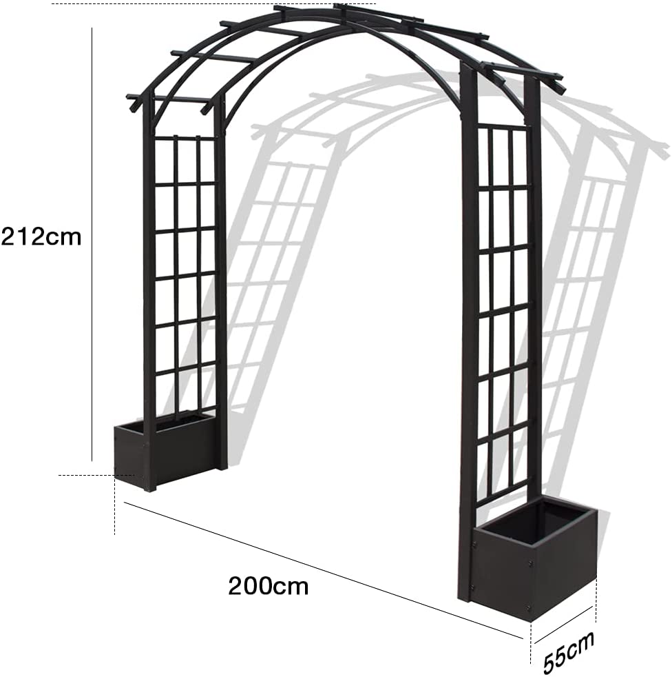 Warmally Garden Arbor 84in Arch Trellis with Side Planter Boxes for Climbing Plants Vines Outdoor Garden Backyard Lawn Bridal Party Décor