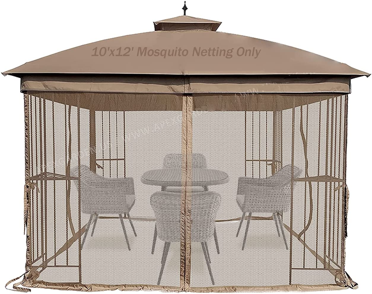 Warmally Replacement Mosquito Netting Mesh Sidewall Curtain with Zipper for 10’ x 12’ Gazebo Canopy Tent (Brown)