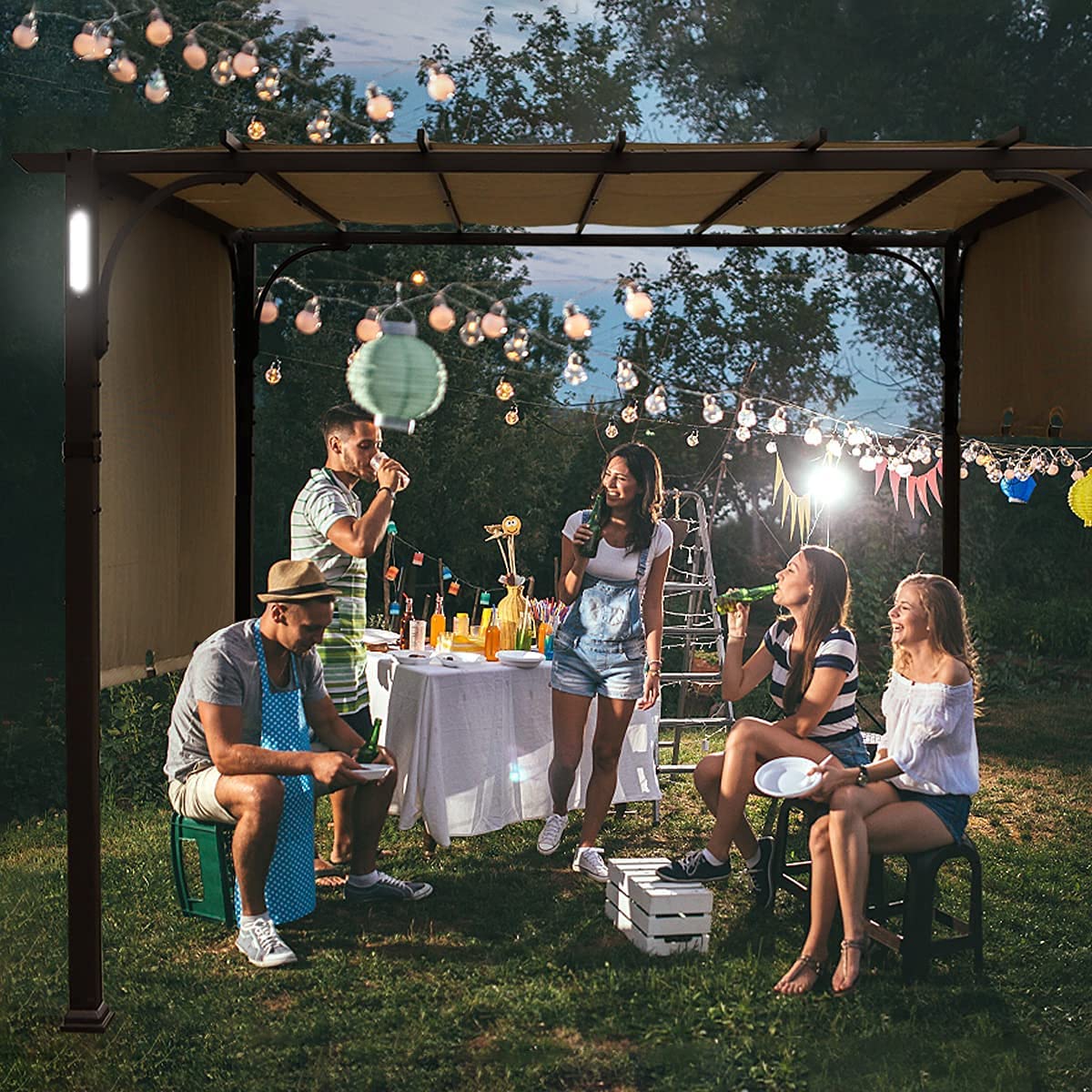 Warmally 10'x10' Pergola Patio Gazebo Kits Canopy Garden Outdoor Teslin Ventilation and Airflow UV Resistant Backyard Heavy Duty