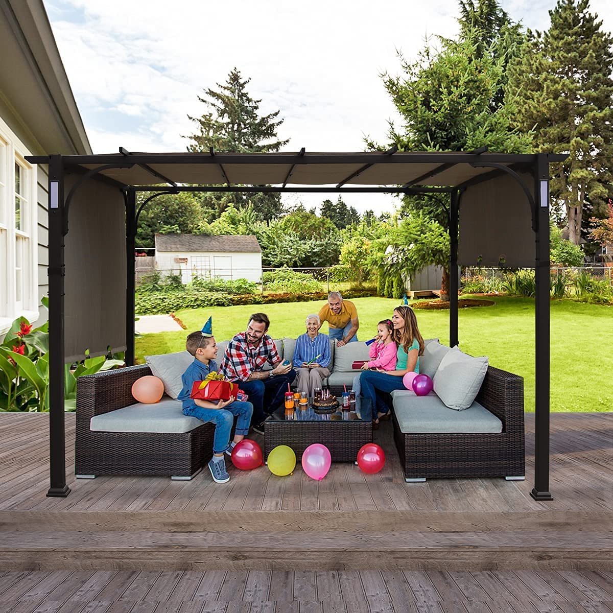 Warmally 10'x10' Pergola Patio Gazebo Kits Canopy Garden Outdoor Teslin Ventilation and Airflow UV Resistant Backyard Heavy Duty