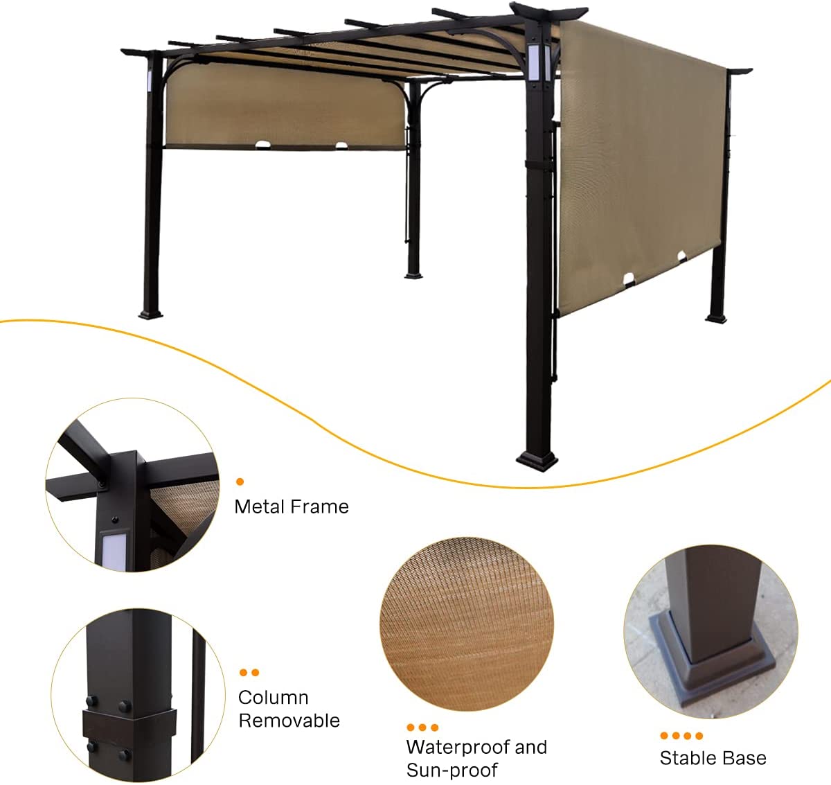 Warmally 10'x10' Pergola Patio Gazebo Kits Canopy Garden Outdoor Teslin Ventilation and Airflow UV Resistant Backyard Heavy Duty