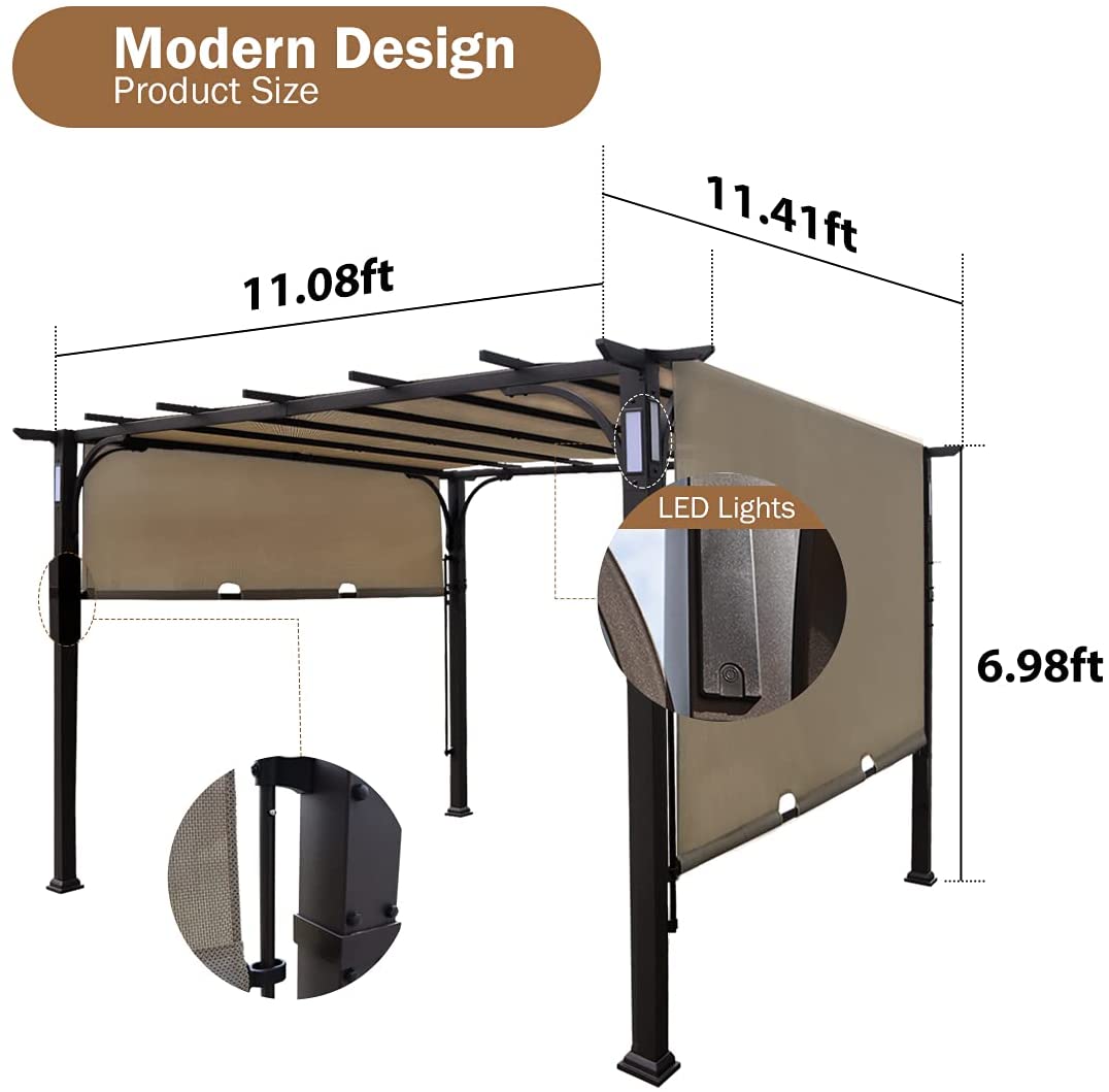 Warmally 10'x10' Pergola Patio Gazebo Kits Canopy Garden Outdoor Teslin Ventilation and Airflow UV Resistant Backyard Heavy Duty