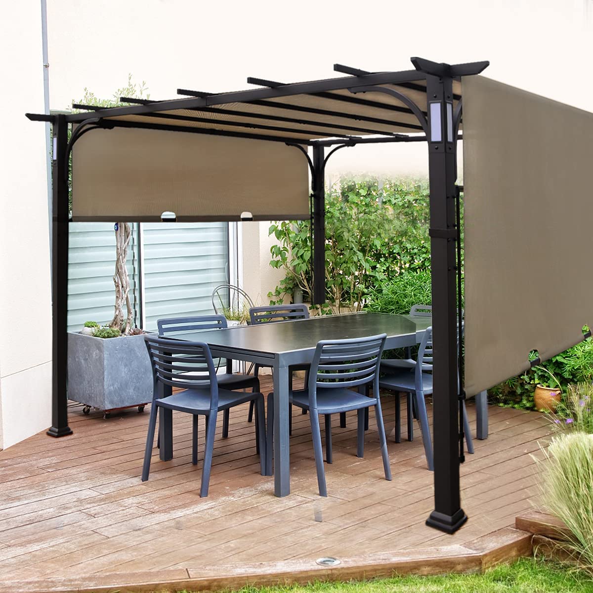 Warmally 10'x10' Pergola Patio Gazebo Kits Canopy Garden Outdoor Teslin Ventilation and Airflow UV Resistant Backyard Heavy Duty