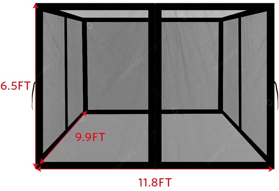 Warmally Replacement Mosquito Netting Mesh Sidewall Curtain with Zipper for 10’ x 12’ Gazebo Canopy Tent (Black)