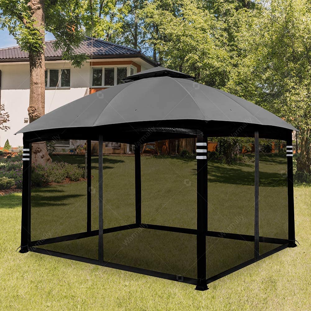 Warmally Replacement Mosquito Netting Mesh Sidewall Curtain with Zipper for 10’ x 12’ Gazebo Canopy Tent (Black)