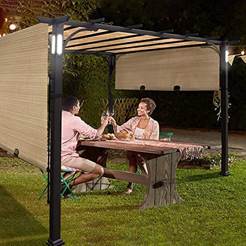 Warmally 10'x10' Pergola Patio Gazebo Kits Canopy Garden Outdoor Teslin Ventilation and Airflow UV Resistant Backyard Heavy Duty with Bluetooth Beige