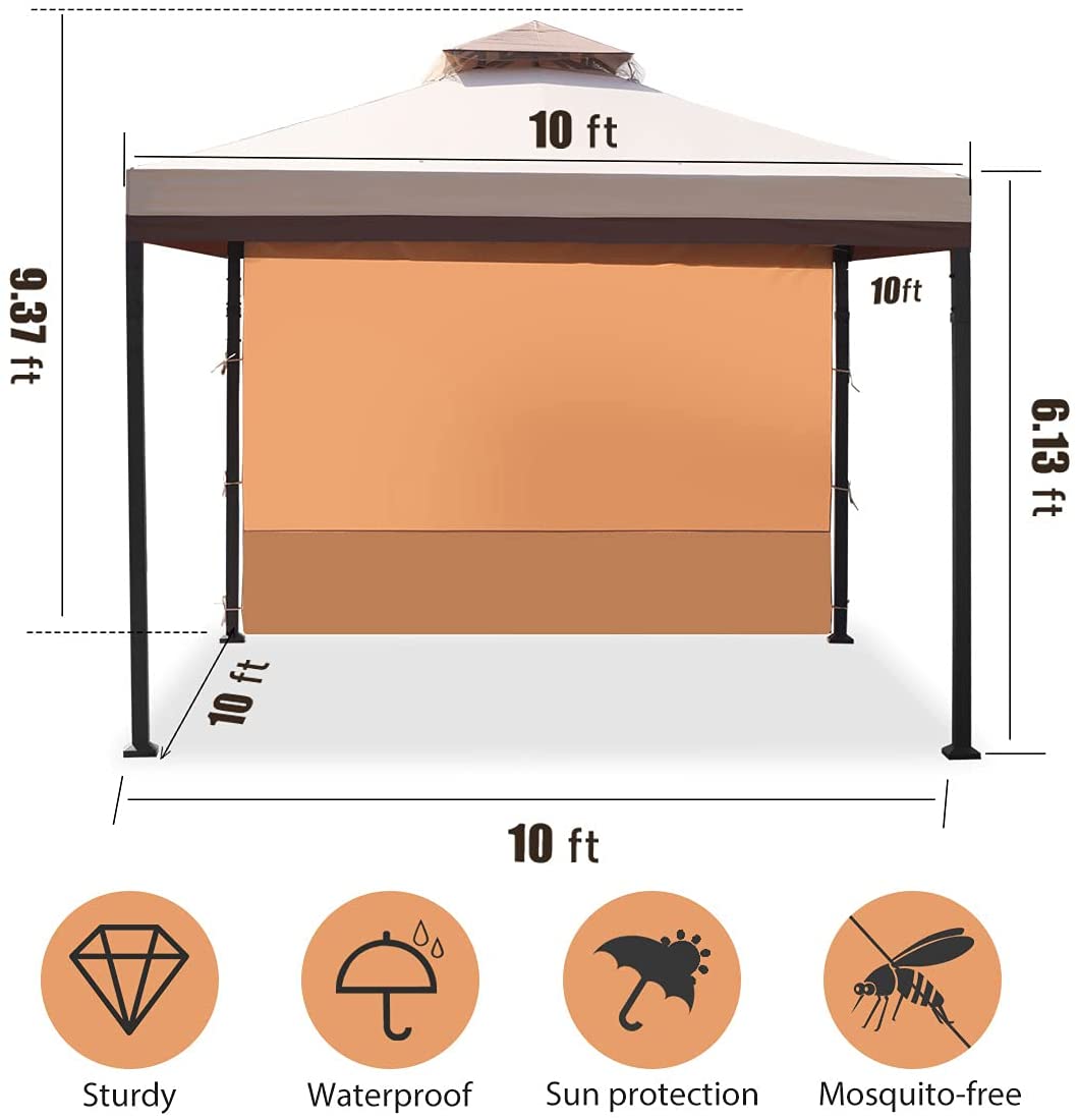 Warmally 10'x10' Gazebo Patios Double Roof Canopy with Mosquito Netting for Shade and Rain Garden Party Camping Outdoor Beige