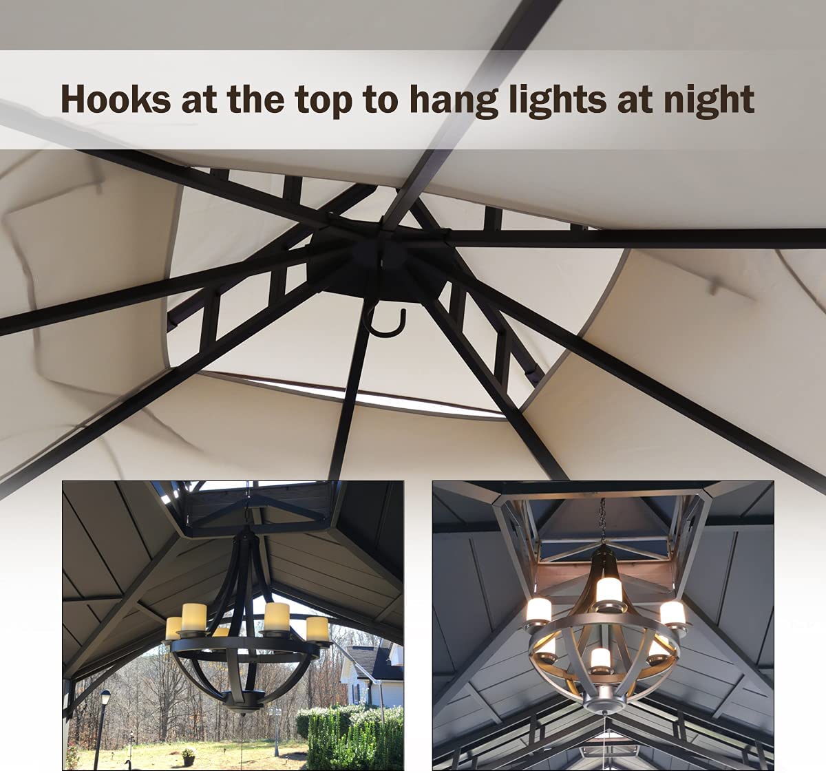 Warmally 10'x10' Gazebo Patios Double Roof Canopy with Mosquito Netting for Shade and Rain Garden Party Camping Outdoor Cream