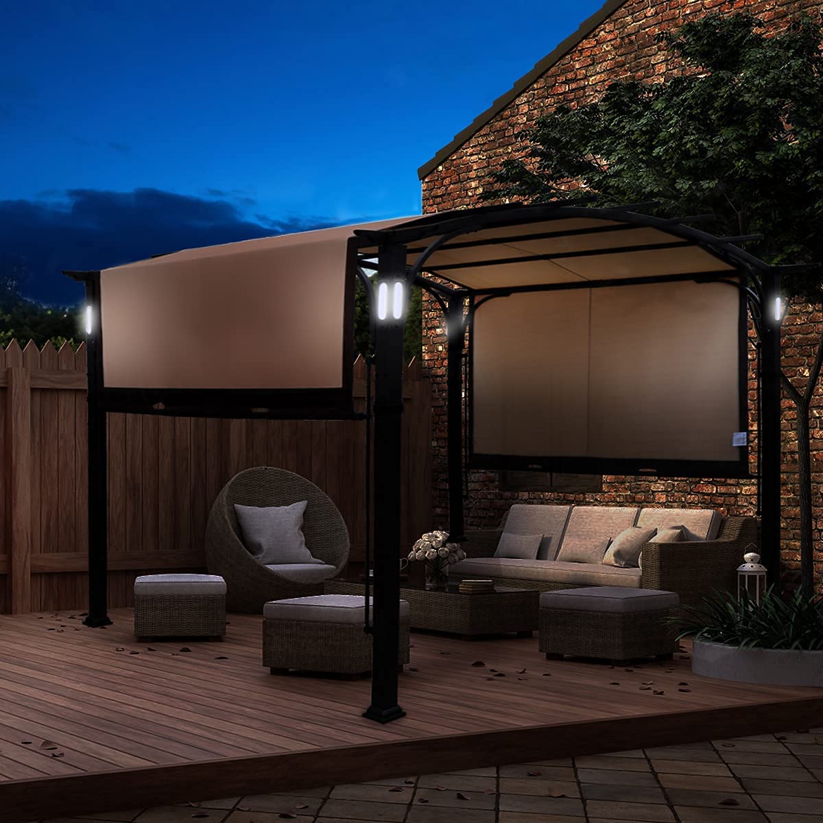 Warmally 10'x8' Pergola Patio Gazebo Kits Canopy Garden Outdoor Ventilation and Airflow Polyester Waterproof Arc Top with Bluetooth Beige