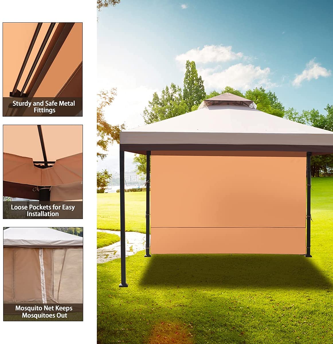 Warmally 10'x10' Gazebo Patios Double Roof Canopy with Mosquito Netting for Shade and Rain Garden Party Camping Outdoor Beige