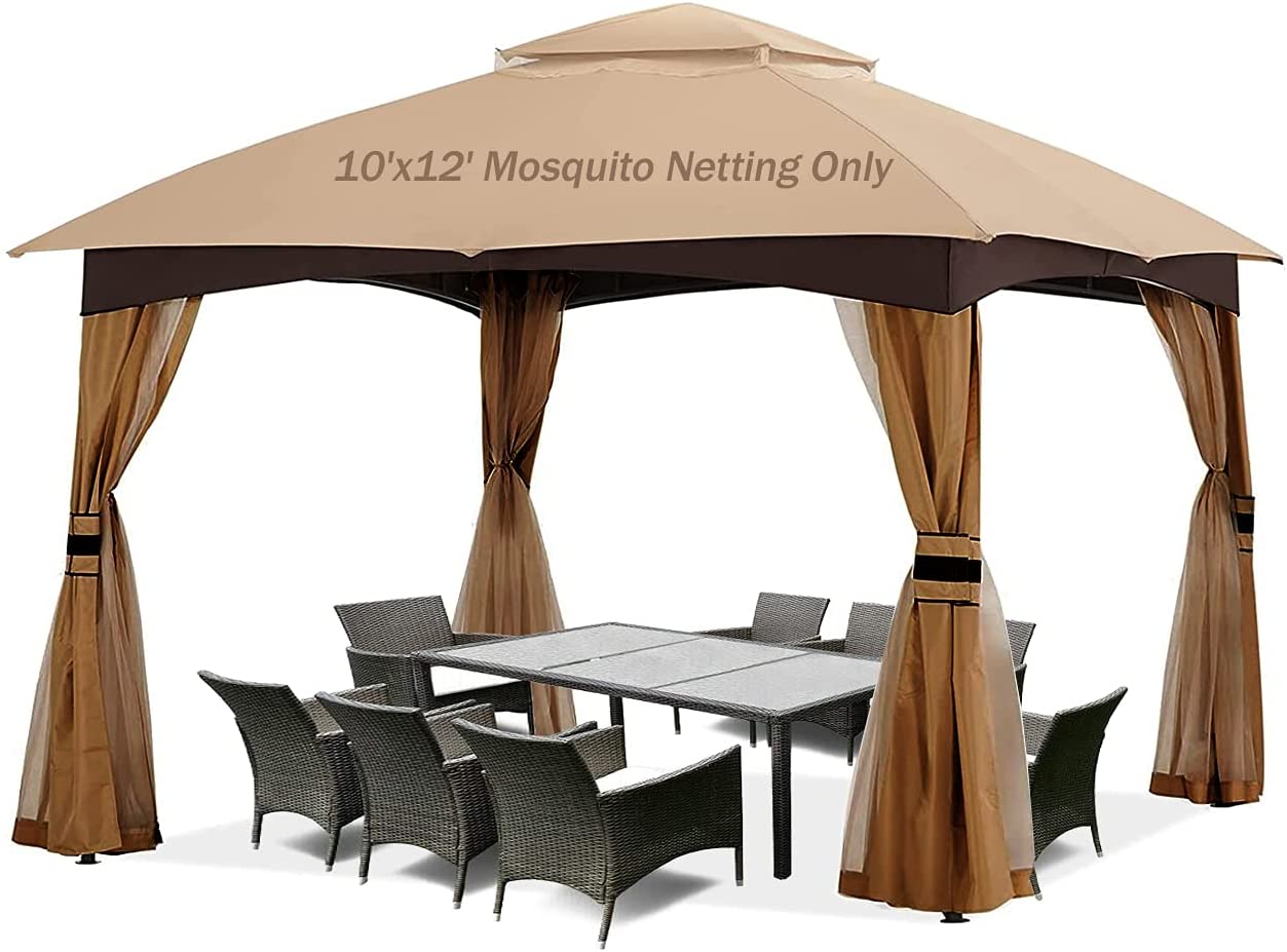 Warmally Replacement Mosquito Netting Mesh Sidewall Curtain with Zipper for 10’ x 12’ Gazebo Canopy Tent (Brown)