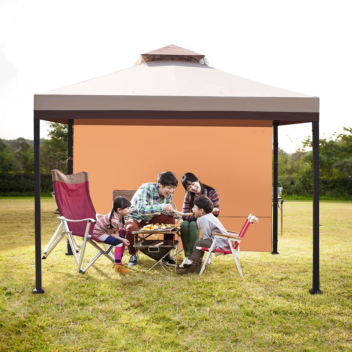 Warmally 10'x10' Gazebo Patios Double Roof Canopy with Mosquito Netting for Shade and Rain Garden Party Camping Outdoor Beige