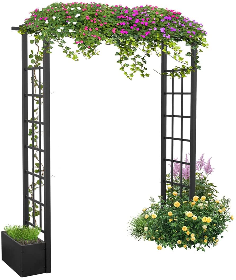 Warmally Garden Arbor Pergola 79 inch Arbor Trellis with Side Planter Boxes for Climbing Plants Vines Outdoor Garden Backyard Lawn Bridal Party Décor