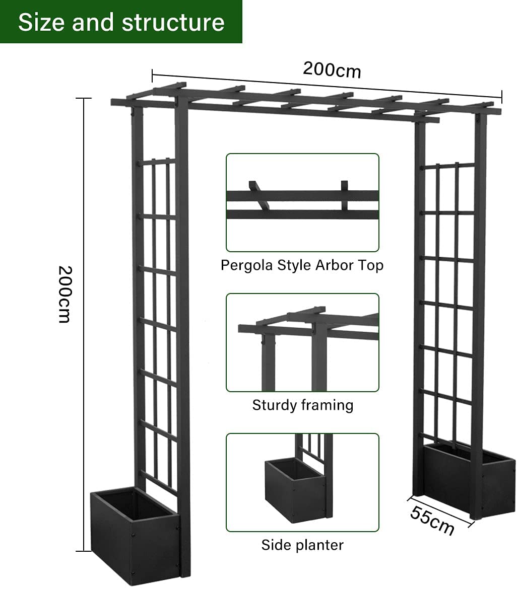 Warmally Garden Arbor Pergola 79 inch Arbor Trellis with Side Planter Boxes for Climbing Plants Vines Outdoor Garden Backyard Lawn Bridal Party Décor
