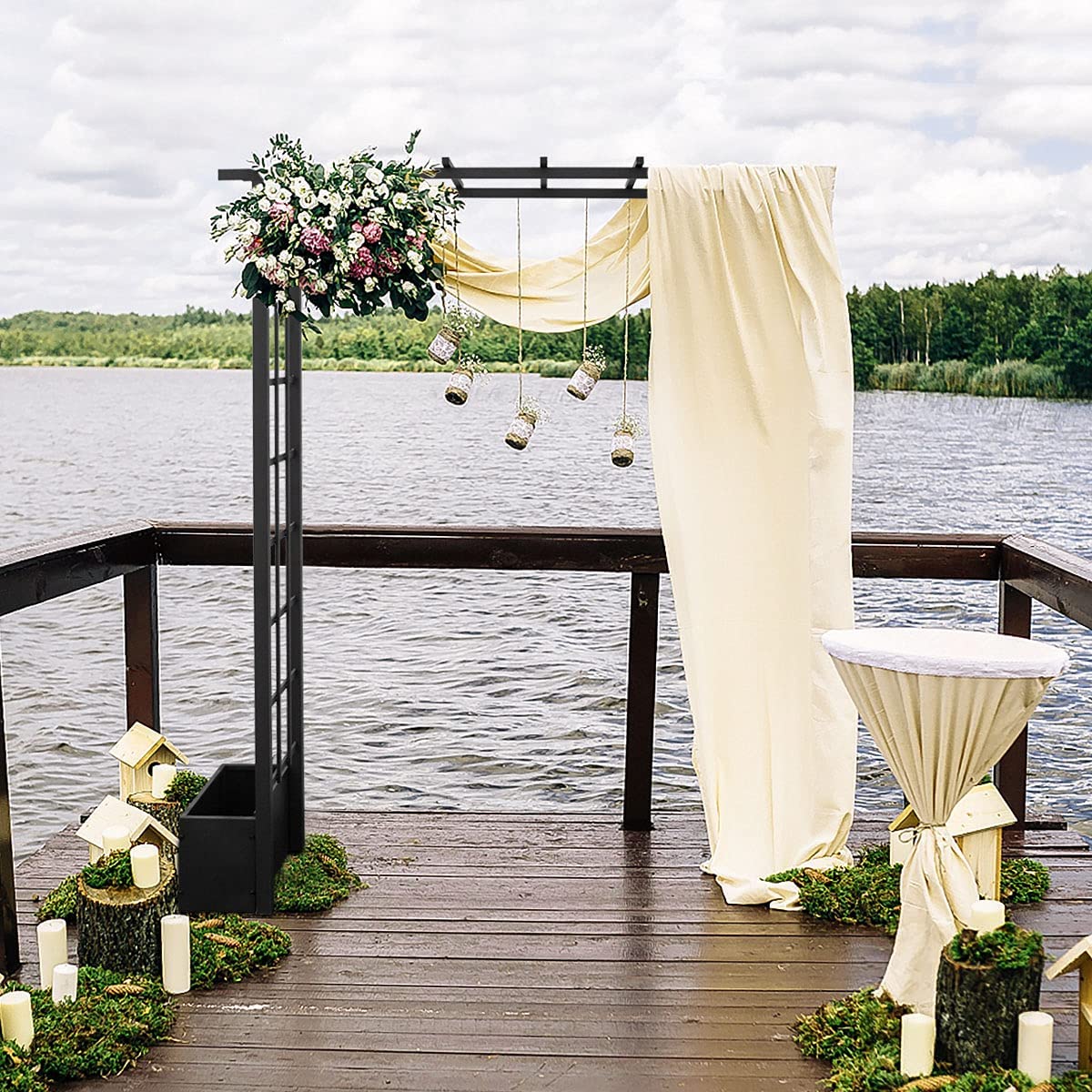 Warmally Garden Arbor Pergola 79 inch Arbor Trellis with Side Planter Boxes for Climbing Plants Vines Outdoor Garden Backyard Lawn Bridal Party Décor